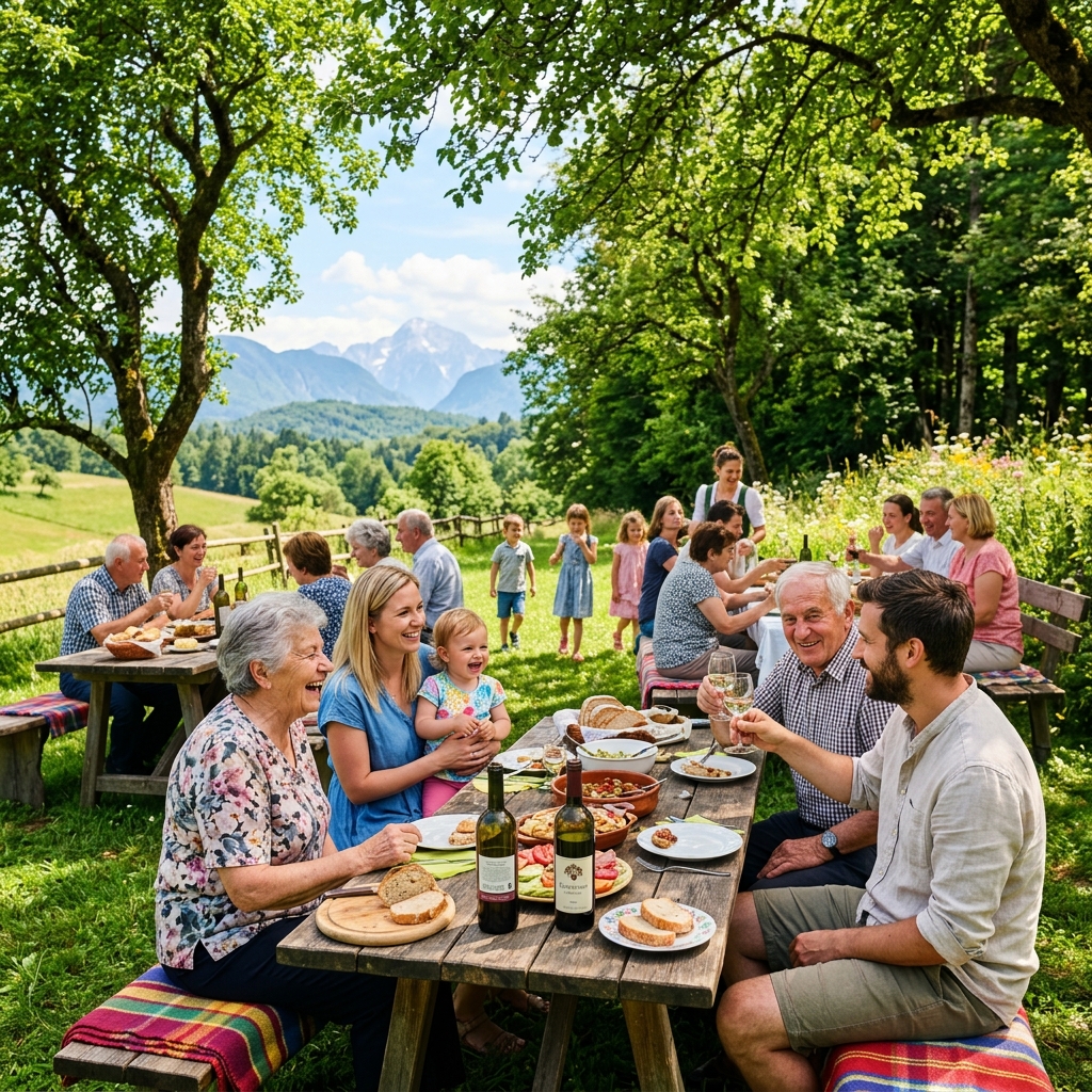 Poletno medgeneracijsko druženje in športne igre na prostem v Dragomlju pod košatimi zelenimi drevesi.